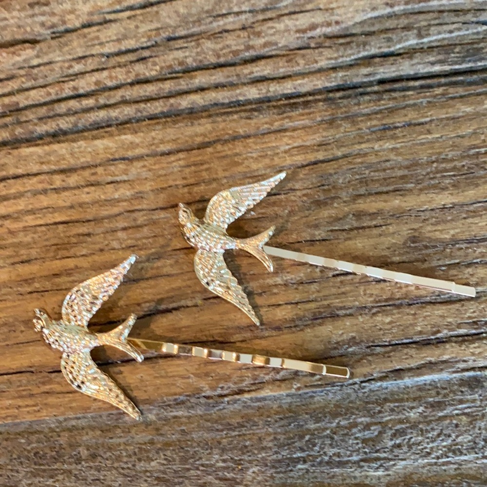 Bird hairpins set of 2 gold tone metal alloy